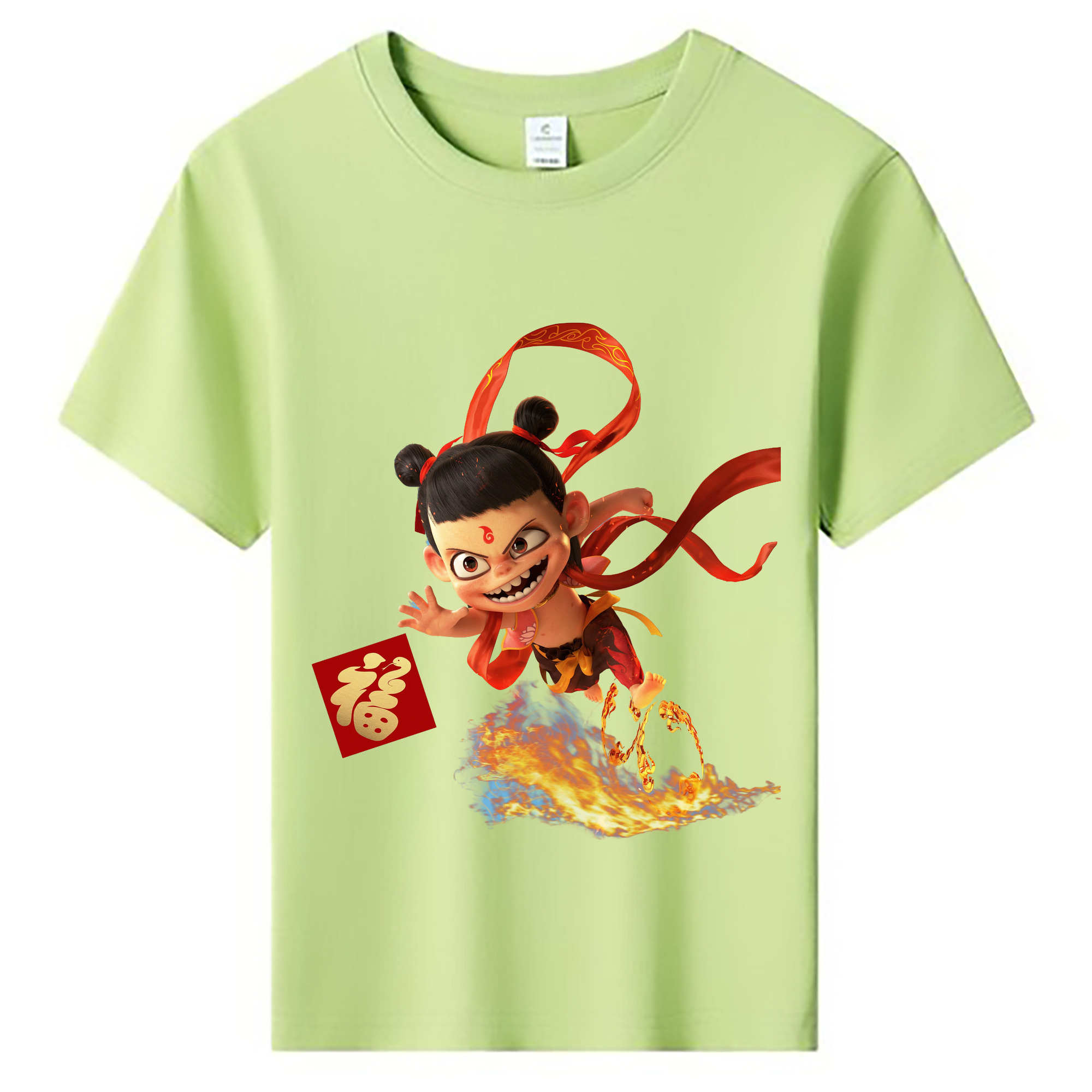 （画像用） Ne Zha 2 ナタ 魔童の大暴れ 綿100％キッズTシャツ（フロントプリント）